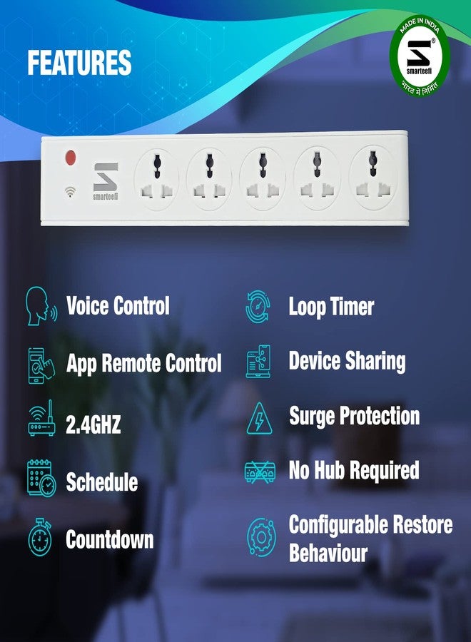 Smarteefi WiFi Smart Power Extension | 5 Ports | Smart Plug | 10A | Energy Monitoring | Scheduling | Countdown Timer | Compatible with Alexa & Google Home | 1 Year Warranty(SE51) - Image 2